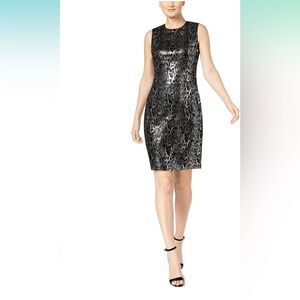 NWT Calvin Klein dress w/ sequin palettes &  snake-embossed pattern size 8.
